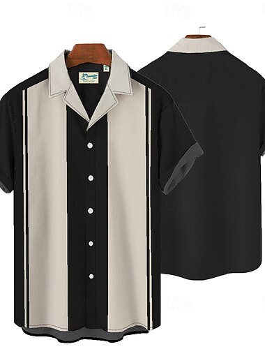  Voor heren Overhemd Zomer overhemd Cubaans overhemd Bowlingshirt Overhemd met knopen Kampshirt Khaki Korte mouw Kleurenblok Grafische prints Strijkijzer Heet stempelen Vakantie Sport Afdrukken Kleding