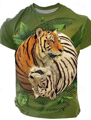  Tiger Ying Yang Vincent Hie мужская 3D футболка с коротким рукавом футболка с 3D принтом рубашка с круглым вырезом преувеличенная дизайнерская вечеринка уличная повседневная зеленая летняя весна
