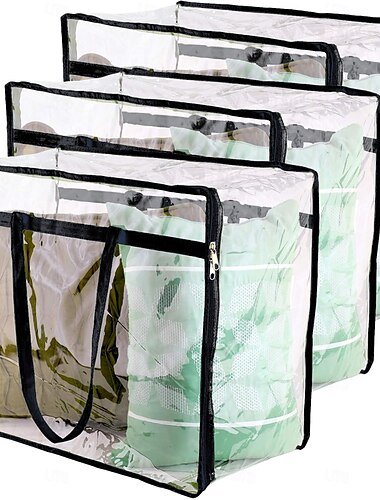  3er-Pack transparente Aufbewahrungsbeutel aus Vinyl mit Reißverschluss, 40 l, robuste Aufbewahrungsbeutel für Pullover, Decken, Bettdecken, Bettwäsche-Sets