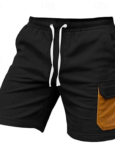  Herr Cargo-shorts Manchesterbyxor Camping Shorts Shorts Beach Shorts Snörning Elastisk midja Flera fickor Färgblock Slät Komfort Mjuk Knelängd Utomhus Ledigt Dagligen Semester Mode Svart Blå