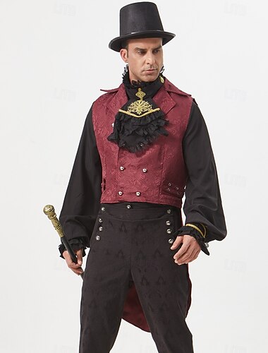  Punk & Gothique Victorienne Steampunk Veste Gilet Prince Vampire Double Boutonnage Jacquard Homme Royal Halloween Carnaval Performance LARP Foire de la Renaissance Adulte Gilet Toutes saisons