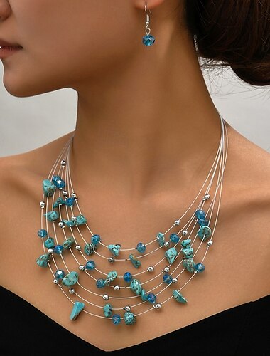  Boucles d'oreilles 1 ensemble Alliage Boucles d'oreilles Collier Femmes Luxe Parure de Bijoux Pour Festival