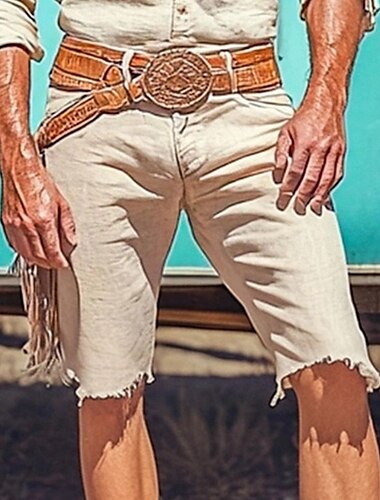  Homme Shorts Shorts en Lin Shorts d'été Shorts de plage Frange à pompons Jambe Droite Uni Respirant Doux Court Occasionnel Quotidien Fête Vacances Mode Kaki Micro-Élastique