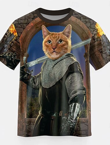  Camiseta de manga corta con estampado 3D de Vincent Hie, ideal para hombre, con diseño de gato, ideal para fiestas, calle, informal, color marrón, para verano y primavera, tallas S, M, L, XL, XXL,