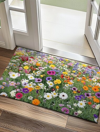  Flerfargede blomster dørmatte kjøkkenteppet gulvmatte sklisikker område teppe oljebestandig teppe innendørs utendørs matte soveromdekor badmatte inngangsteppe