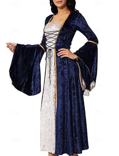  Retro Vintage Mittelalterlich Cocktailkleid Bodenlang Lange Länge Kleid Abschlussballkleid Ren Faire Trompetenärmel Wikinger Outlander Übergrössen Damen Keltisch königlich Party Abschlussball