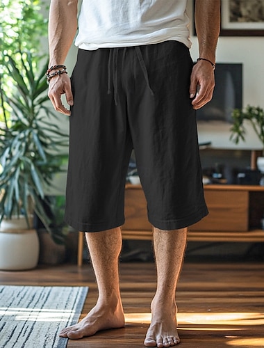 Voor heren Capri broeken Korte broek Linnen korte broek Zomer korte broeken Strandshorts Trekkoord Voorvak Recht been Effen Comfort Ademend Kuitlengte Buiten Vakantie Huis Vakantie Modieus Ruim