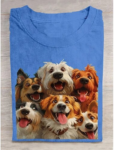  Femmes T-shirt Graphique Animal Chien Élégant Classique Moderne Manche Courte Col ras du cou Col rond Hauts Réguliers Quotidien Sortir Week-end Imprimé Noir Blanche Bleu Gris Été Printemps