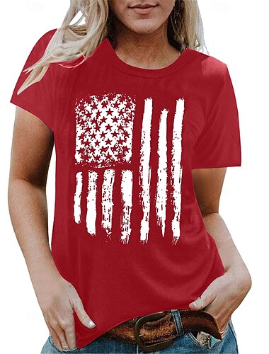  Unabhängigkeitstag 4. Juli USA Flagge T-Shirt Manga Zurück zur Schule USA Flagge Grafik Für Damen Erwachsene Maskerade 4. Juli Heißprägen Festival