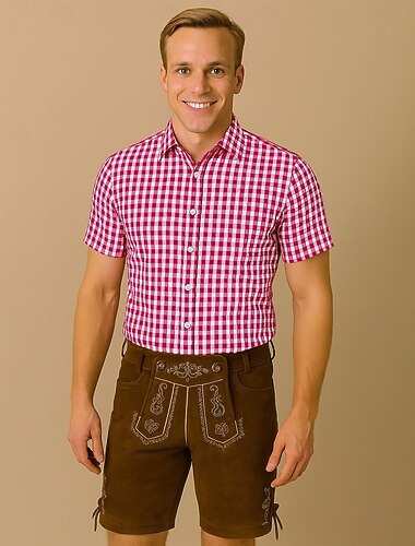  Carnaval Oktoberfest bier Kostuum Hemd Gingham overhemd Beiers Duits München Weiden Voor heren Doek in traditionele stijl