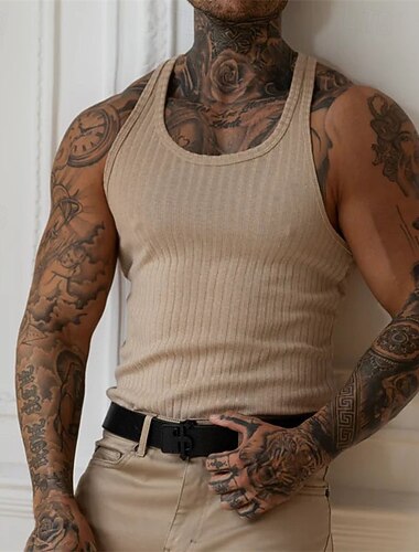  Men's Tank Top Vest Top Undershirt Sleeveless Shirt Sleeveless Crewneck Summer Plain Fashion Designer Vacation Street Going out Black White Wine Top Tee for Men