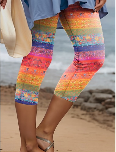  Damleggings Capri-byxor Hög elasticitet Semester Vintage Mode Kalsonglängd Hög midja Blomster Grafisk Tryckning Termisk Varm Andningsbar Mjuk Stretchy Formell Utomhus Semester