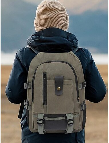  Canvas-Rucksack für Herren mit großem Fassungsvermögen – Reiserucksack im Vintage-Stil mit mehreren Taschen und Schnallenriemen für Schule, Arbeit oder Outdoor-Abenteuer