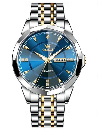  OLEVS 9977 Herre Top Luksus Brand Quartz Ur Mode Erhverv Rustfrit Stål Dato Uge Diamant Skala Vandtæt