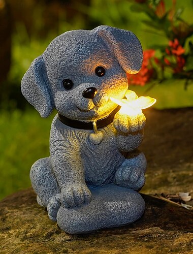  1 pz. Luce decorativa solare per esterni per cani, cortile, giardino, parco, prato, sentiero, luce luminosa per paesaggio con simpatici cani, regalo, ornamento.