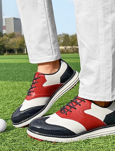  röda och marinblå golfskor för män – högpresterande sneakers med snörning och läderdetaljer för golf, sport och fritidskläder