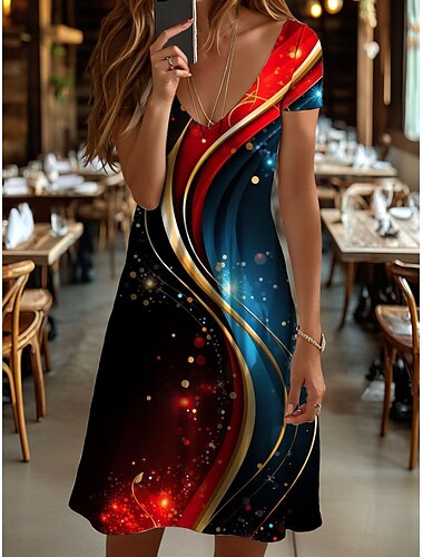  Damen Mini Kleid Strickkleid Lässiges Kleid Sommerkleid A Linie Kleid Elegant Urlaub Stilvoll Schlanker Schnitt Ombre Grafik Abstrakt Kurzarm Rundhals Rot Blau Grün Grau Sommer Frühling