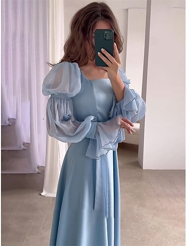  A-line quinceanera šaty elegantní šaty formální svatba podlahové délky dlouhý rukáv čtvercový výstřih satén s volány