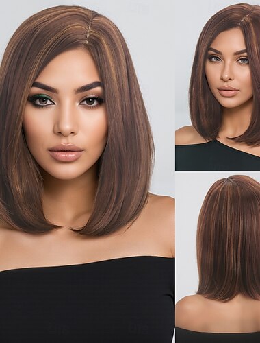  Synthetische pruiken Kinky Recht Natuurlijk recht Asymmetrisch kapsel Diepe scheiding Machinegemaakt Pruik 35.6 cm A1 Synthetisch haar Dames Feest Klassiek Comfortabel Meerkleurig