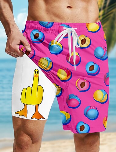  Herren Lustig Pfirsich Ente Gefütterte Shorts 2 in 1 Badeshorts Badeshorts Mittlere Taille Hawaiianisch Urlaub Ferien Strandbekleidung Seitentaschen Mit Kompressionsfutter Elastischer Kordelzug in