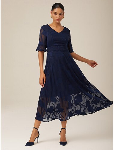  Damen Maxikleid Cocktailkleid Kleid für Hochzeitsgäste Halbformelles Kleid A Linie Kleid Elegant Arbeit Geburtstag Flattrige Ärmel Hochzeitsgast Cocktailparty Formeller Abend Normale Passform