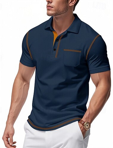  Herren Polo Golfshirt Geschäft Lässig Klassisch Kurzarm Mode Basic Einfarbig Tasche Button-Down Sommer Frühling & Herbst Normale Passform Retro Rot Schwarz Weiß Marinenblau Grün Khaki Polo