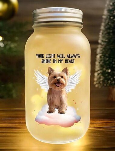  Personalisiertes Einmachglaslicht für Haustiere, individuelles Foto-Beileidsgeschenk für den Verlust geliebter Menschen, Hunde-Gedenklicht für die Dekoration des Schlafzimmers zu Hause, Hommage an