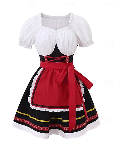  Dames Carnaval Oktoberfest Dirndl Bier Kostuum Jurk met Schort Beierse Wiesn Traditionele Stijl voor Oktoberfest