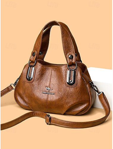  bolsa de ombro feminina de couro sintético com alças duplas – bolsa tipo mochila casual vintage com alça transversal para escritório, viagens e uso diário