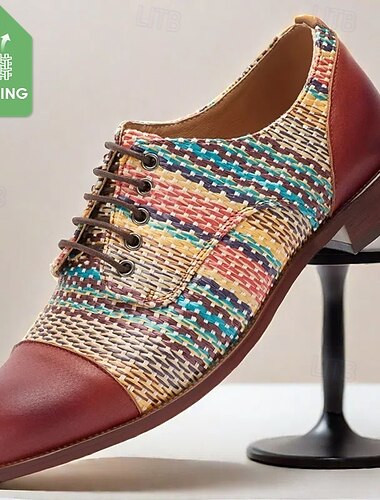  chaussures oxford tissées en nylon multicolore pour hommes – chaussures habillées à lacets faites à la main pour tenues formelles et décontractées