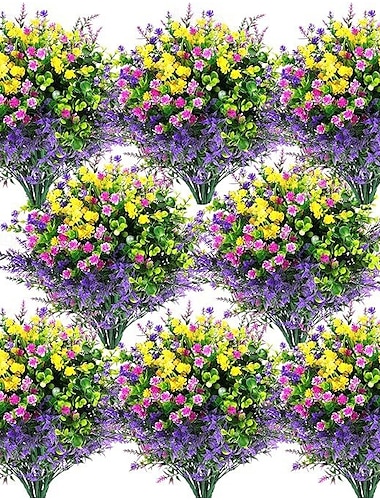  24 flores artificiales para exteriores, resistentes a los rayos UV, arreglos florales artificiales para exteriores, flores falsas de plástico para decoración de jardín y patio.