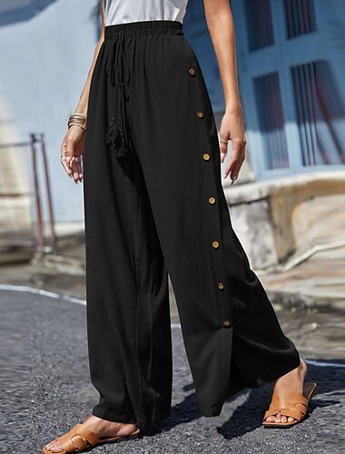  Damen Stoffhosen Hosen Hose Lässig Volle Länge Natürliche Taille Einfach Schnalle Elastisches Kordelzugdesign Außenbereich Bequem Ferien Alltagskleidung Wochenende Karminrot Magenta Dunkelblau Grau