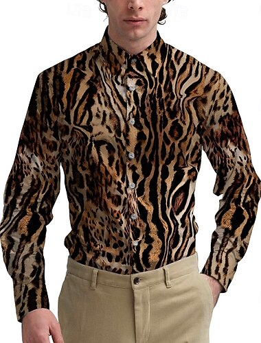  Retro Vintage 1970er Hemd Aloha-Hemd Hippie Leopard Kostüm Herren Maskerade Party Alltagskleidung Pride Parade Erwachsene Hemd