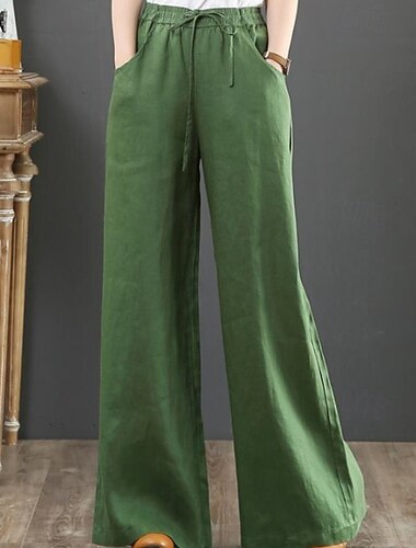  Per donna Gamba larga Pantaloni in cotone e lino Pantaloni Eleganti Moda Streetwear Lunghezza intera Naturale Semplice Tasca Design con Coulisse Elastica Comodo All'aperto Streetwear Ferie Weekend
