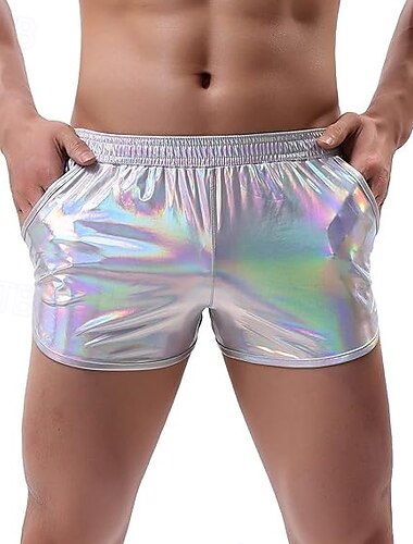  Retro vintage Jaren '80 Mini Korte broek PU-shorts Schijf Glanzend latex patent Metallic Effen Kleur Voor heren Halloween Carnaval Prideparade Trots maand Volwassenen Short Zomer