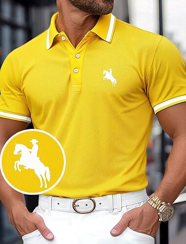  Homme Polo en Coton Polos de Golf Travail Affaires Col Polo Côtelé Classique Manches courtes Basique Moderne Couleur Unie Boutons Logo Printemps & Été Coupe régulière Rouge foncé Jaune bleu marine