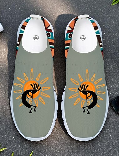  Atmungsaktive Slip-On-Wanderschuhe mit Tribal-Print für Herren – leichte Flyknit-Mesh-Schuhe für lässige Outdoor-Aktivitäten