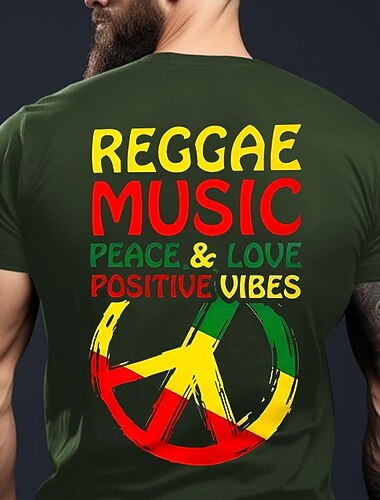  Reggae Muziek Vrede Liefde Positieve Vibes Grafisch T-shirt voor Heren