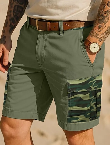  Herren Cargo-Shorts Outdoor Shorts Camping-Shorts Shorts mit Camouflage-Muster Wander-Shorts Elastischer Bund Mehrere Taschen Einfach Tarnung Feuchtigkeitsableitend tragbar Knielang Lässig Täglich