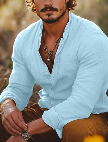  Per uomo Camicia Camicia con colletto alla coreana Camicia Estiva Abbigliamento da spiaggia Camicia casual Camicia con Bottoni Semplice Vacanza Ferie Bianco Azzurro cielo Verde Cachi Manica Lunga