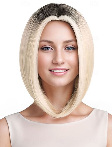  Synthetische Perücken Kinky Glatt Natürlich glatt Mittelscheitel Tiefer Scheitel Maschinell hergestellt Perücke 12 Zoll A1 Synthetische Haare Damen Klassisch Bequem Farbverläufe Blond