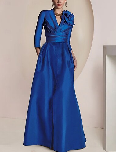  A-Linie Meerjungfrau Schlankes Mutter der Braut Kleid Elegant Vintage Party Juwel-Ausschnitt V-Ausschnitt Bodenlang Chiffon 3/4 Lange Ärmel Halblange Ärmel mit gerafftem Draping Split-Front 2025