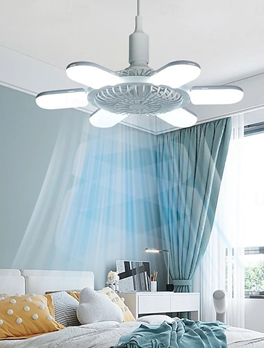  E27 plafondventilatoren met verlichting, U-vormige 6-bladige led-vouwlamp met afstandsbediening en dimfunctie, kleine plafondventilator voor slaapkamer, garage, intelligente timing, hoofdschuddende