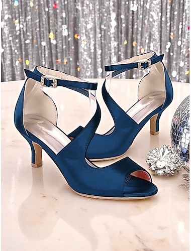  Mujer Zapatos de boda Zapatos de novia Hebilla Tacón de gatito Puntera abierta Minimalismo Satén Tira de tobillo Negro Blanco Marfil
