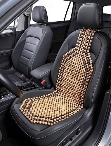  Cojín de asiento de coche con cuentas de madera natural, ajuste universal, masaje refrescante, funda de asiento ventilada para verano