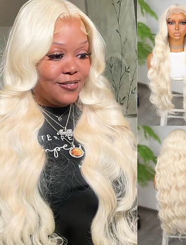  Synthetische Spitzenperücke Bodywave Stil 30 Zoll Blond Mittelscheitel 13x4 Spitzenfront Perücke Damen Perücke Hellgolden
