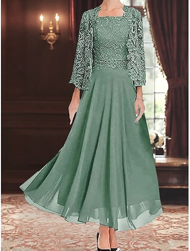  Ensembles de Robes Robe de Mère de Mariée  robe demoiselle d honneur Élégant Fête Simple Col carré Longueur au sol Polyester manche longue avec Couleur Unie 2025
