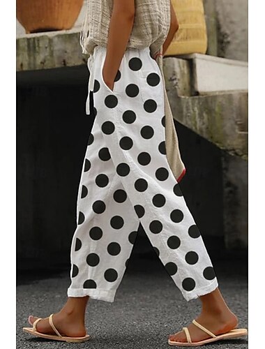  Mujer Pantalones de lino y algodón pantalones Moda Longitud total Cintura Media Floral Bolsillo Estampado Diseño de cordón elástico Confortable Al Aire Libre Cómodo Exterior Vacaciones Noche Celeste