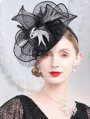  Fascinator Tüllfaser Schlapphut Zylinder Schleier Hut Hochzeit Teeparty elegante Hochzeit mit Feder Kopfbedeckung