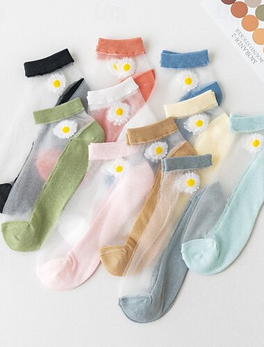  Calcetines transparentes de flores para mujeres calcetines de tul delgado para mujeres y niñas calcetines de algodón de malla transparentes y de corte bajo